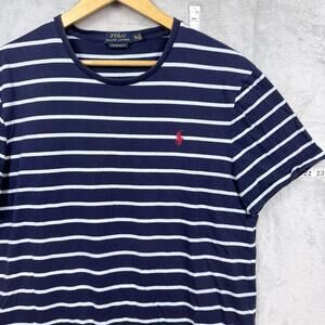 Polo Ralph Lauren Navy White Striped Custom Slim Fit Crewneck T-Shirt Men Sz XL